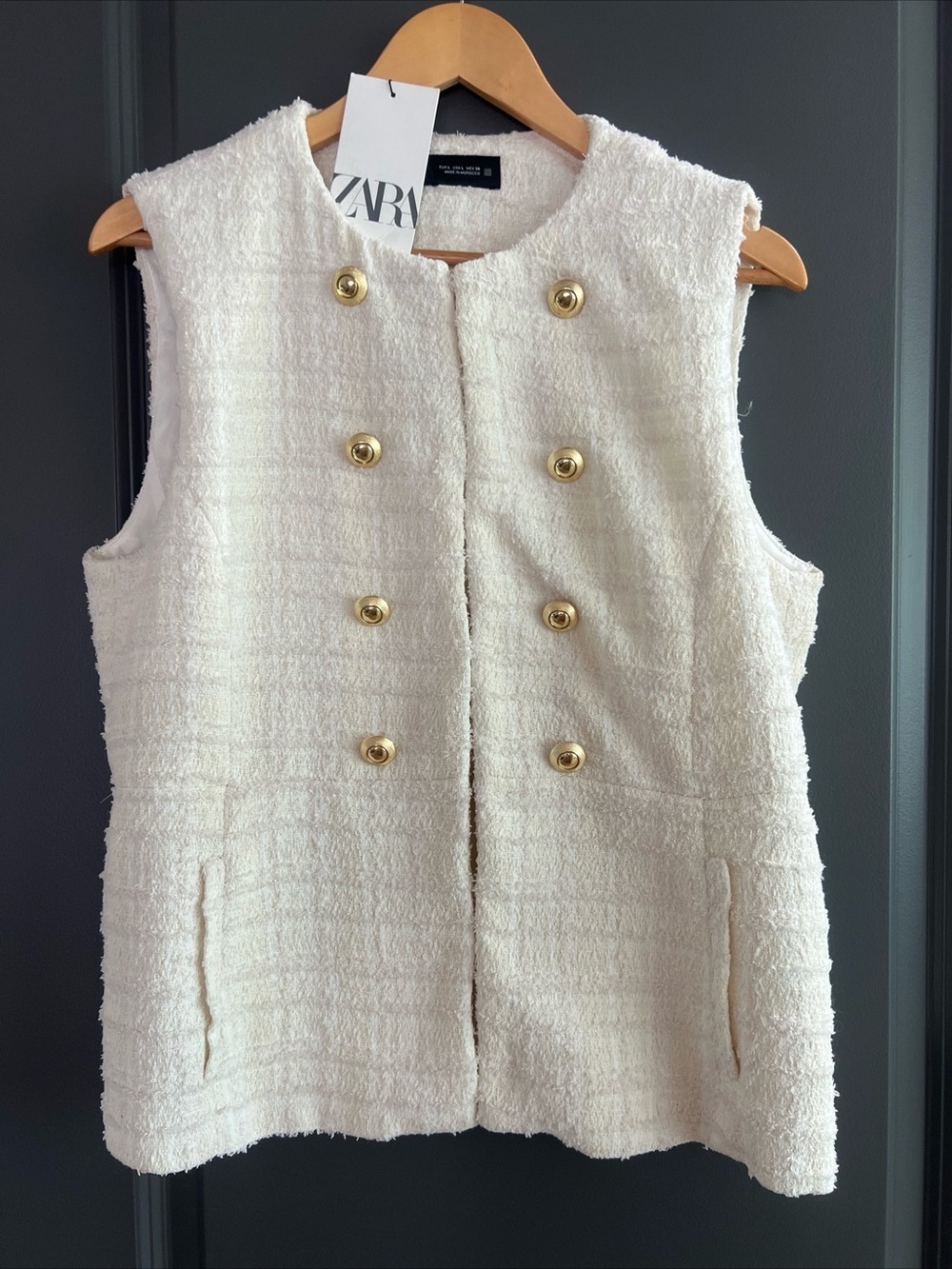 NEW ZARA ecru Structured Long Vest Large